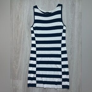 Theory Blue and White Sleeveless Knit Sheath Dress